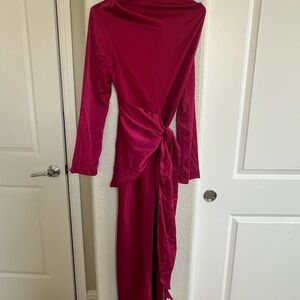 Elegant Fuchsia Long Sleeve Maxi Wrap Dress